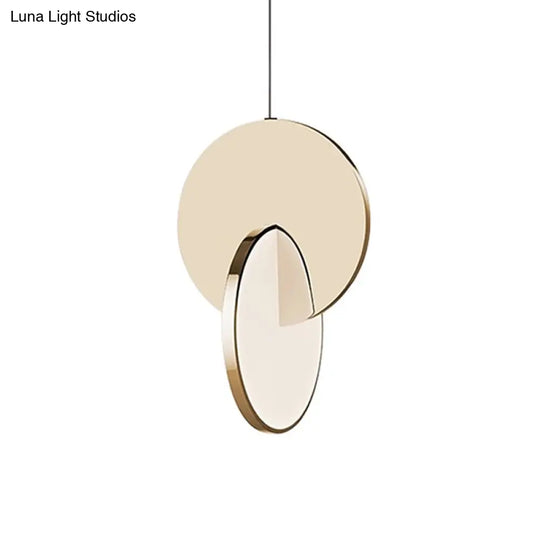 Modern Led Pendulum Light With Chrome/Gold Interlocked Discs & Acrylic Shade 7’/10’ Width