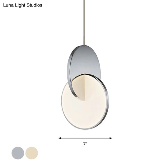 Led Disc Ceiling Pendant Lamp With Acrylic Shade Chrome/Gold Finish Minimalist Design - 7/10 W