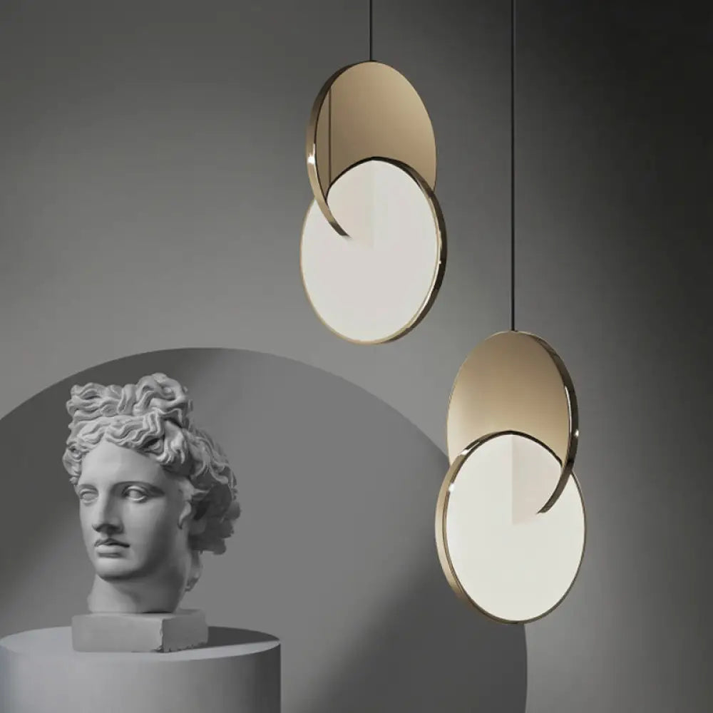 Modern Led Pendulum Light With Chrome/Gold Interlocked Discs & Acrylic Shade 7’/10’ Width Gold / 7’