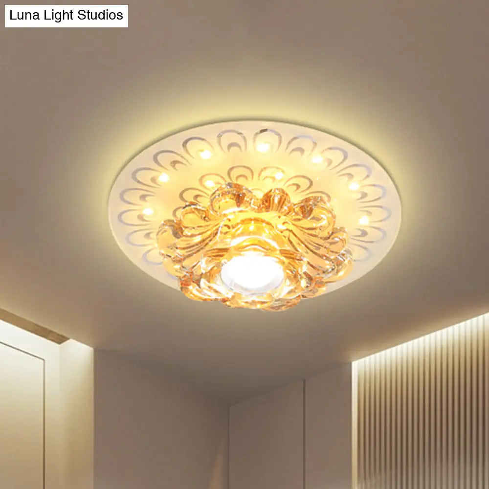 Modern Led Petal Flush Mount Crystal Light Fixture With Elegant Peacock Tail Pattern