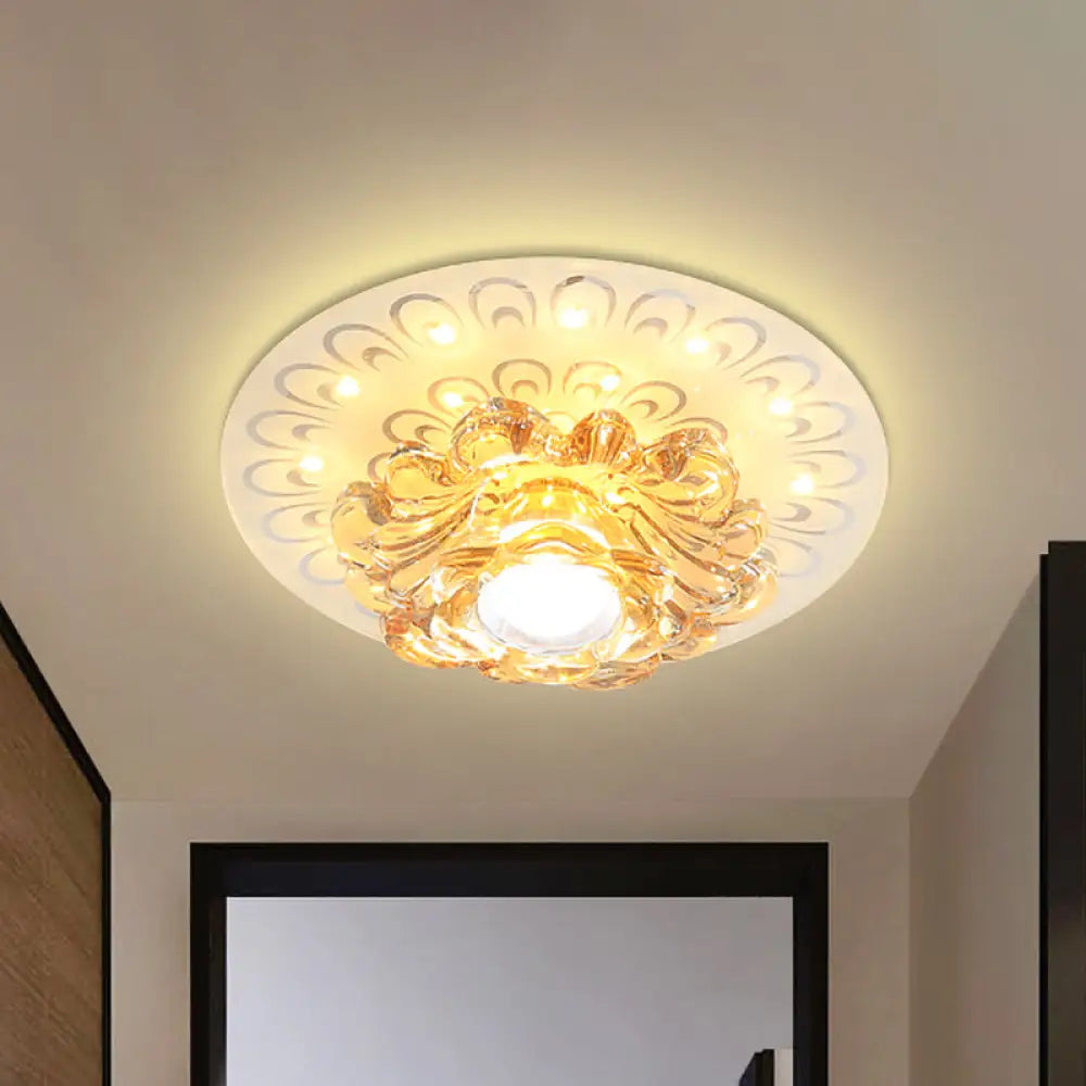 Modern Led Petal Flush Mount Crystal Light Fixture With Elegant Peacock Tail Pattern Clear