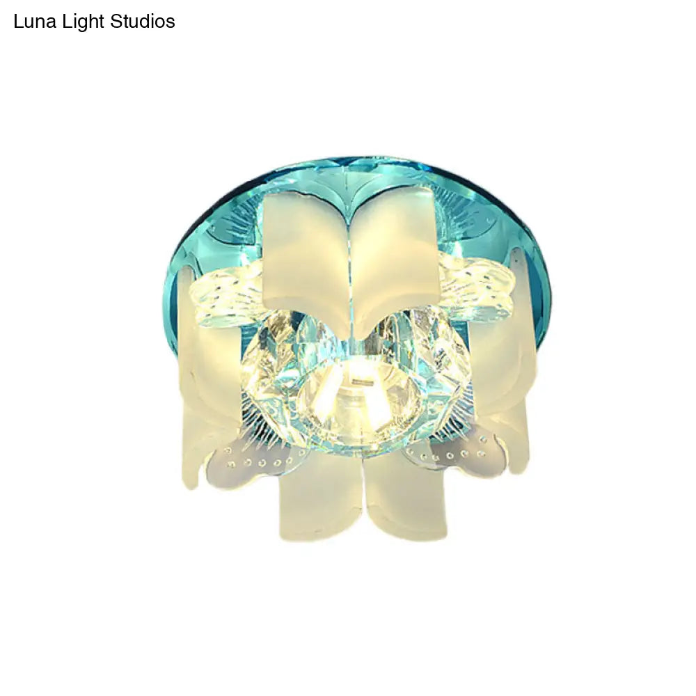 Modern Led Petal Flush Mount Spotlight With Blue/Gold/Tan Finish And Clear Crystal Ceiling Light