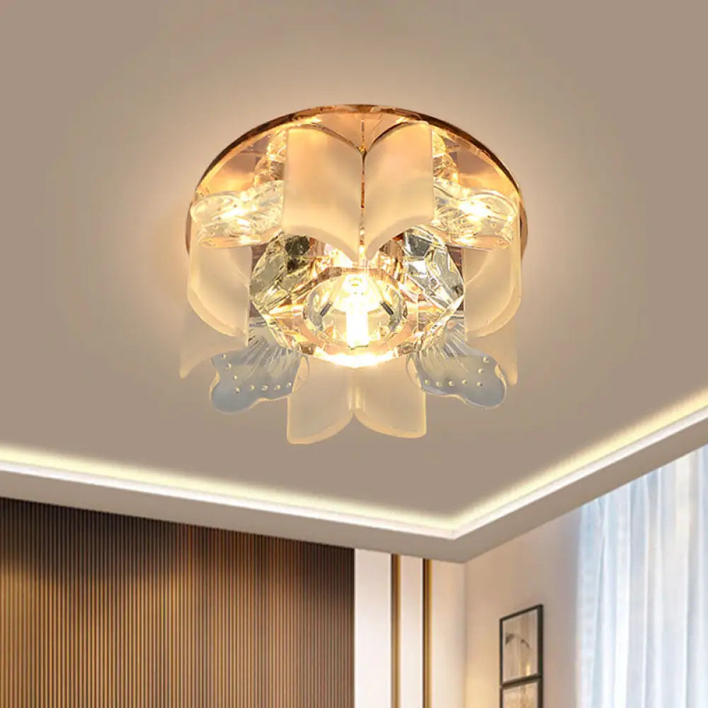 Modern Led Petal Flush Mount Spotlight With Blue/Gold/Tan Finish And Clear Crystal Ceiling Light Tan