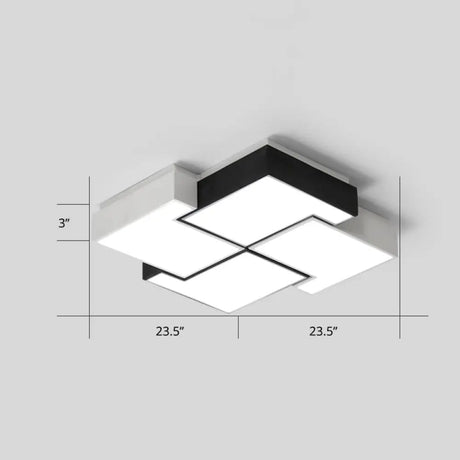 Modern Led Pinwheel Flush Mount Nordic Ceiling Light For Bedroom - Black And White Metal Finish