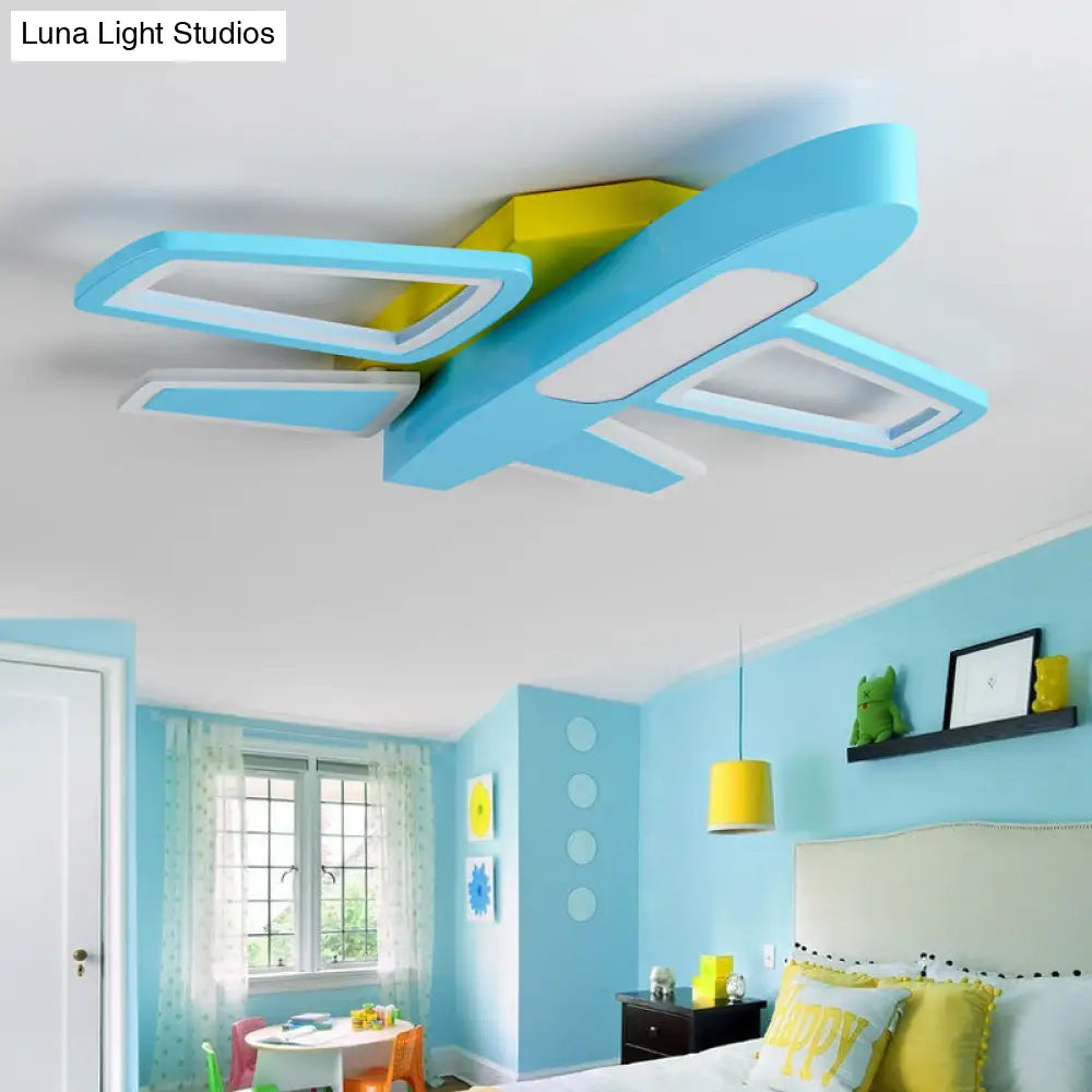 Modern Led Plane Ceiling Light For Kids In White - Perfect Amusement Park Blue /