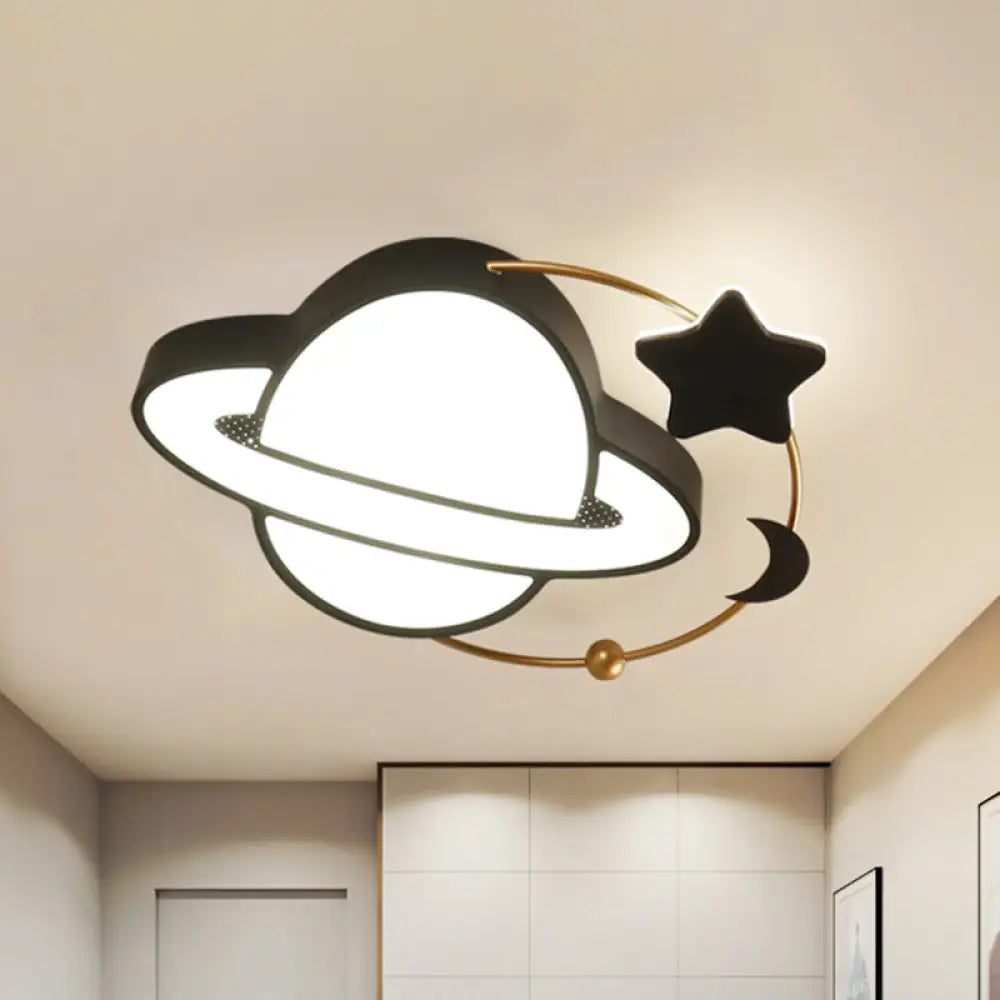 Modern Led Planet Flush Mount With Moon And Star Design - Black Acrylic Ceiling Light Fixture / B
