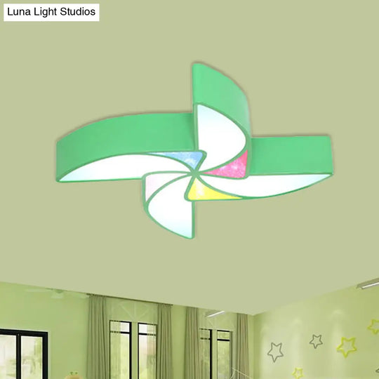 Modern Led Playroom Flush Light With Acrylic Shade In Blue/Green/Pink