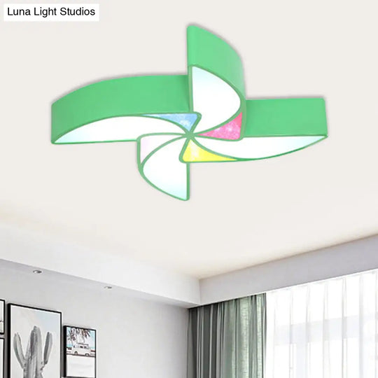 Modern Led Playroom Flush Light With Acrylic Shade In Blue/Green/Pink Green