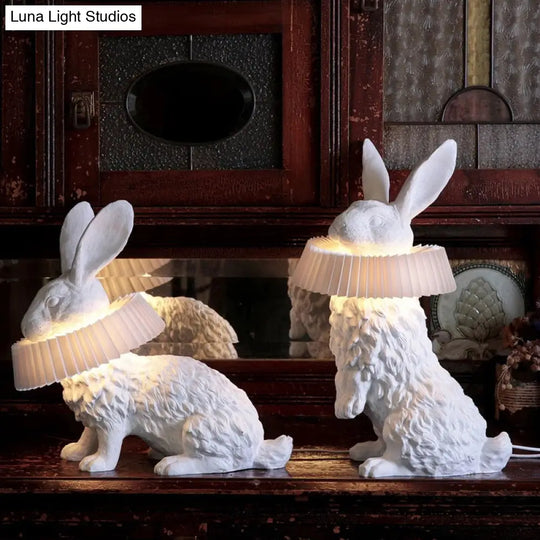 Modern Led Rabbit Shaped Bedside Table Lamp In White Resin