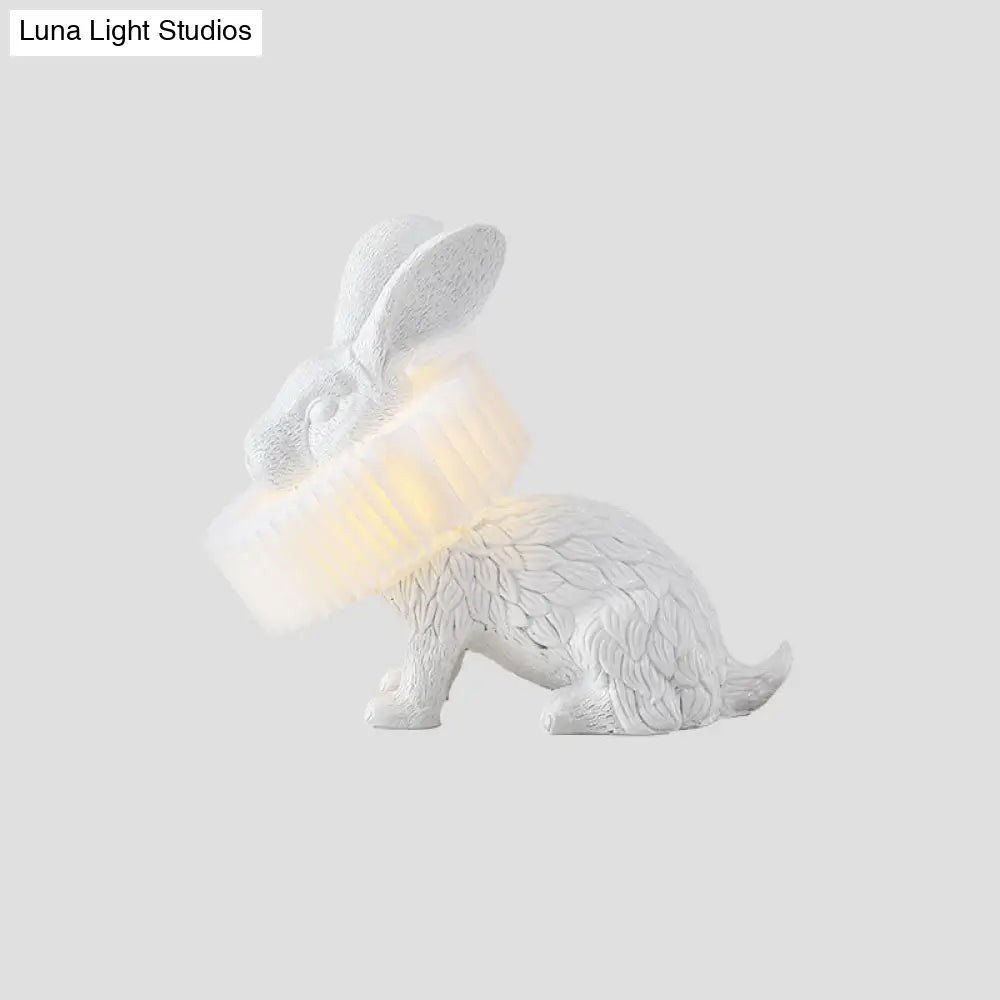 Modern Led Rabbit Shaped Bedside Table Lamp In White Resin