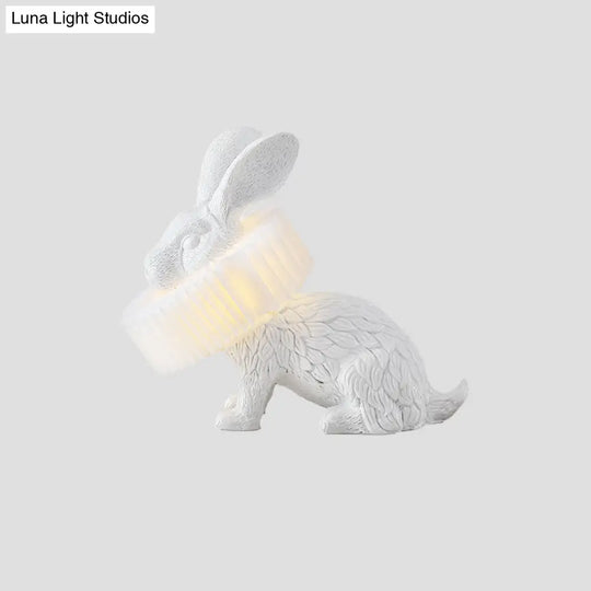 Modern Led Rabbit Shaped Bedside Table Lamp In White Resin