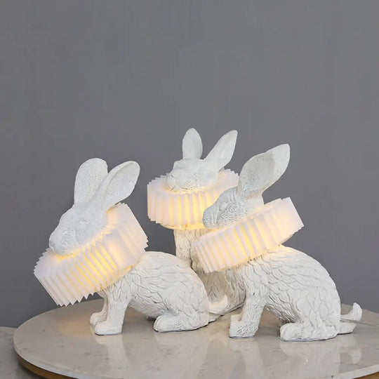 Modern Led Rabbit Shaped Bedside Table Lamp In White Resin / Sitting