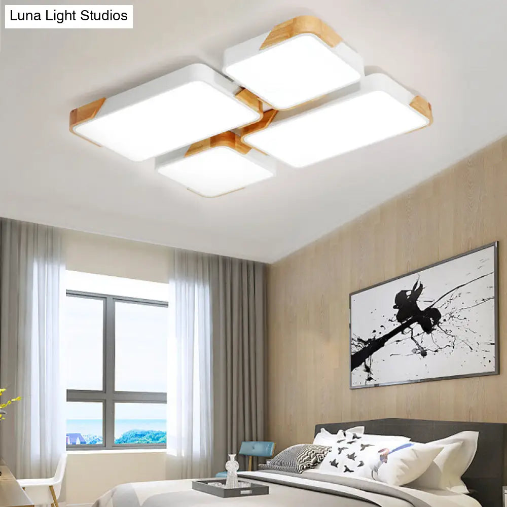 Modern Led Rectangle Ceiling Light Grey/White Flush Mount For Living Room - Acrylic Design