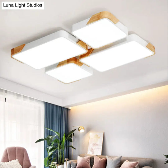 Modern Led Rectangle Ceiling Light Grey/White Flush Mount For Living Room - Acrylic Design White /