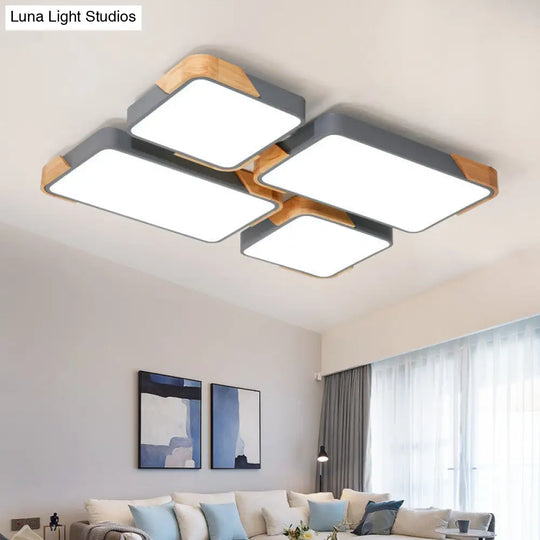 Modern Led Rectangle Ceiling Light Grey/White Flush Mount For Living Room - Acrylic Design Grey /