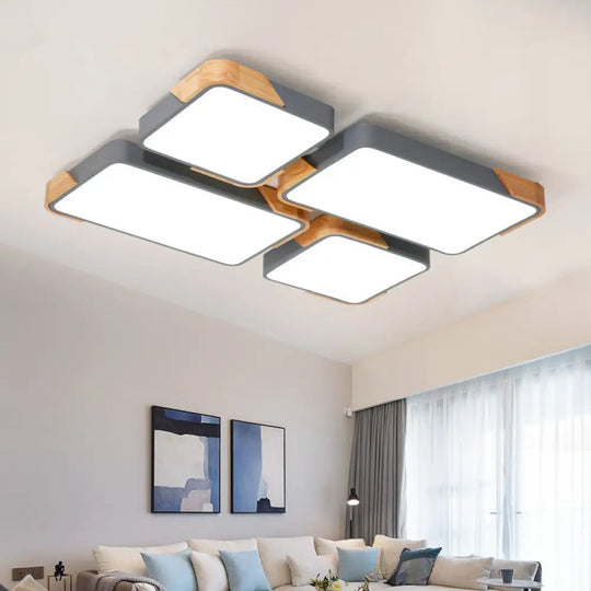 Modern Led Rectangle Ceiling Light – Grey/White Flush Mount For Living Room - Acrylic Design Grey