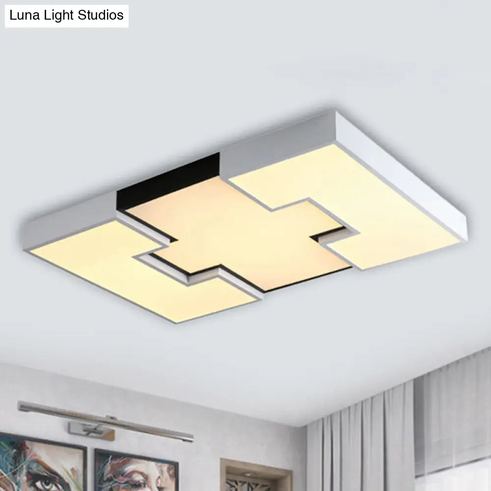 Modern Led Rectangular Metal And Acrylic Flush Ceiling Light In White With Recess Design / 3 Color