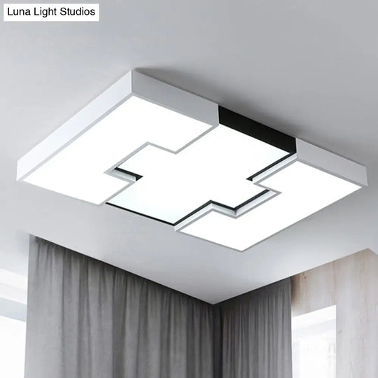 Modern Led Rectangular Metal And Acrylic Flush Ceiling Light In White With Recess Design /