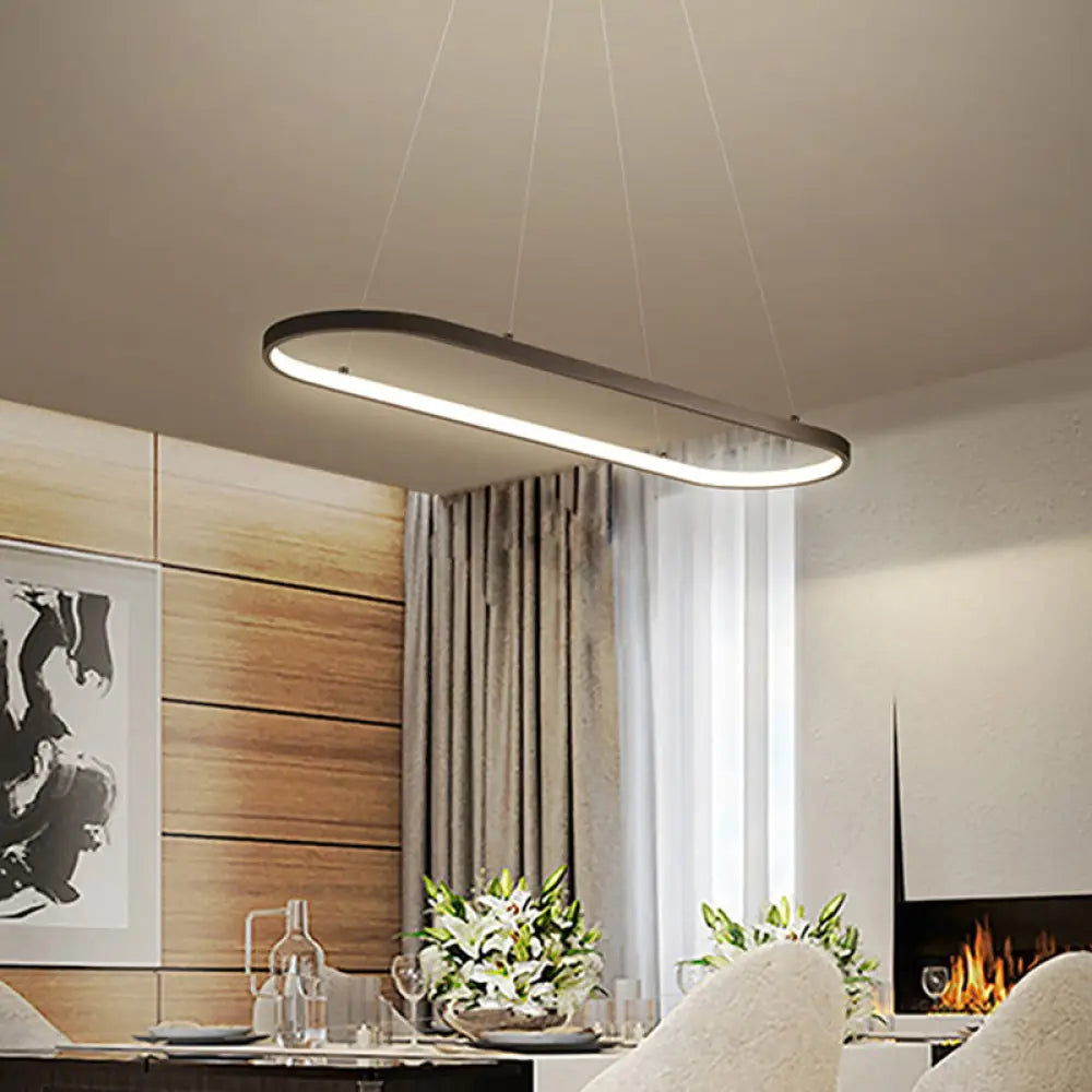 Modern Led Restaurant Ceiling Fixture With Ellipse Metal Shade In Black/White Warm/White Light Black