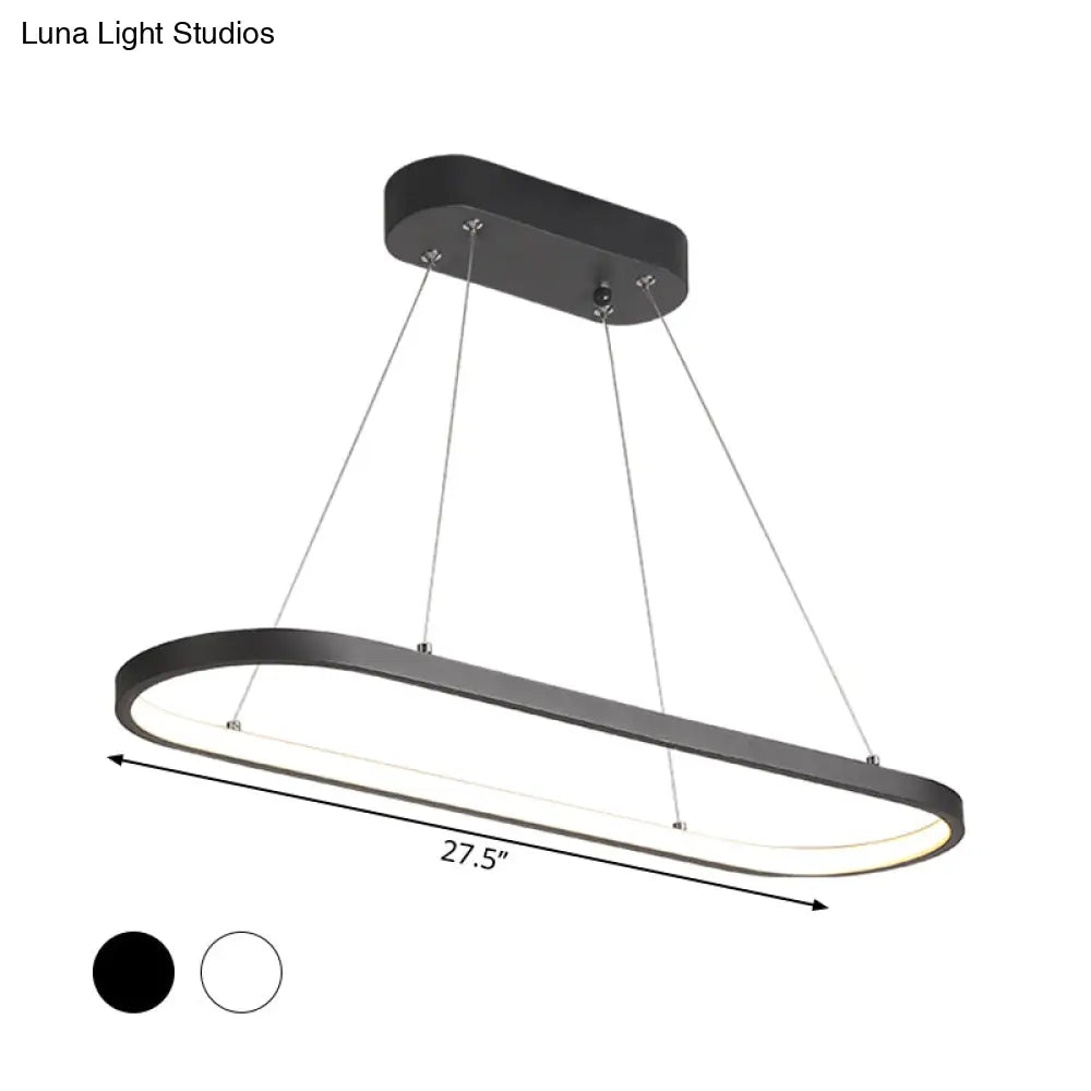 Modern Led Restaurant Ceiling Fixture With Ellipse Metal Shade In Black/White Warm/White Light