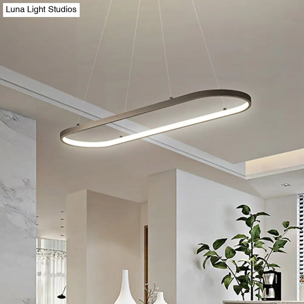 Modern Led Restaurant Ceiling Fixture With Ellipse Metal Shade In Black/White Warm/White Light