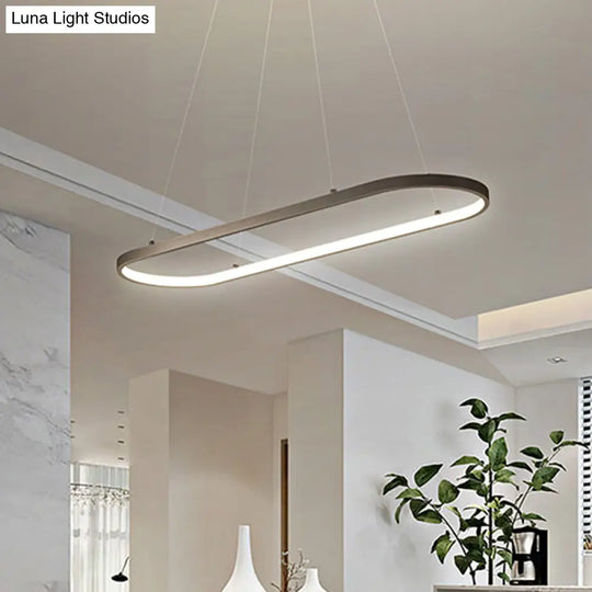 Modern Led Restaurant Ceiling Fixture With Ellipse Metal Shade In Black/White Warm/White Light