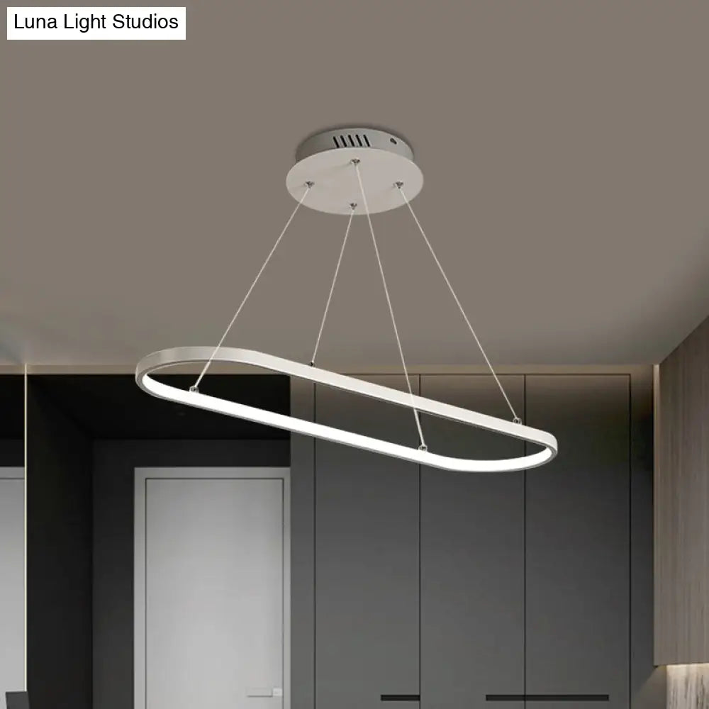 Modern Led Restaurant Ceiling Fixture With Ellipse Metal Shade In Black/White Warm/White Light