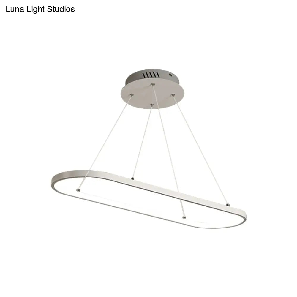 Modern Led Restaurant Ceiling Fixture With Ellipse Metal Shade In Black/White Warm/White Light