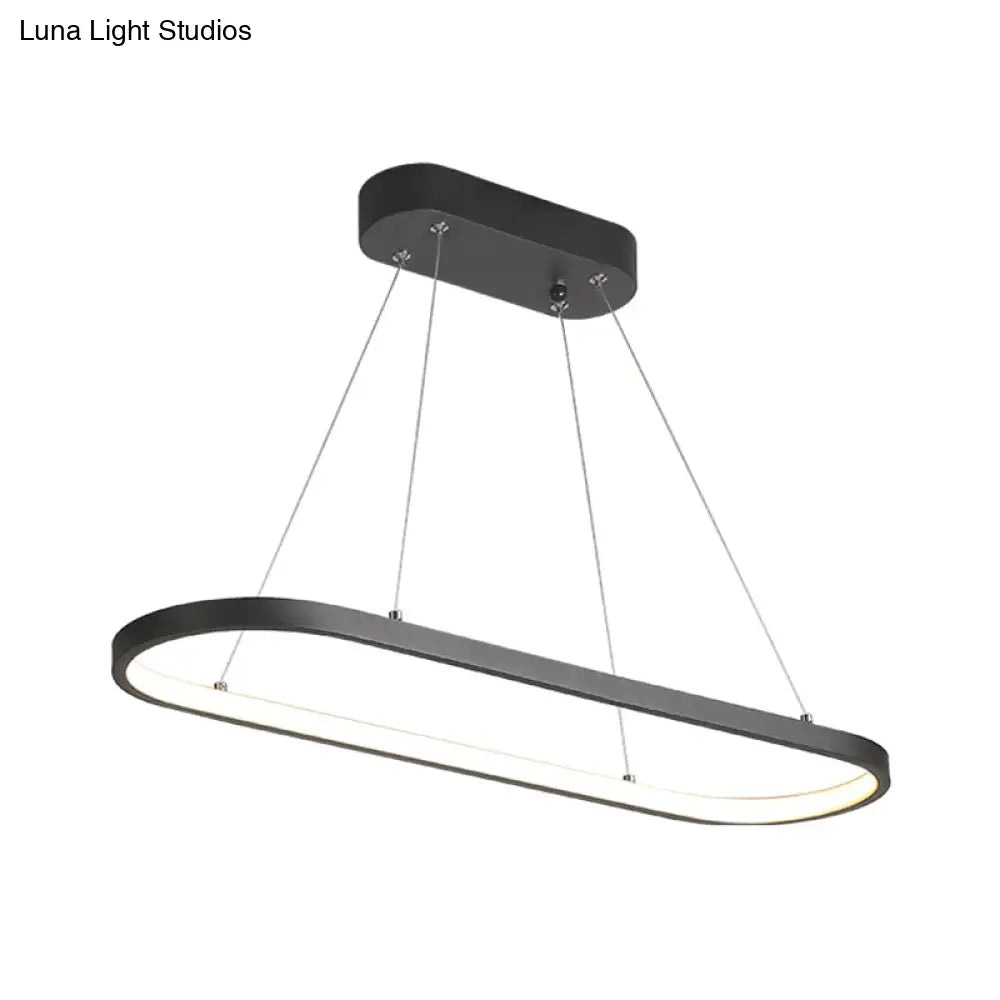 Modern Led Restaurant Ceiling Fixture With Ellipse Metal Shade In Black/White Warm/White Light