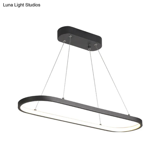 Modern Led Restaurant Ceiling Fixture With Ellipse Metal Shade In Black/White Warm/White Light