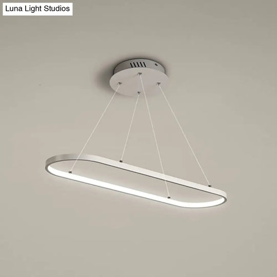 Modern Led Restaurant Ceiling Fixture With Ellipse Metal Shade In Black/White Warm/White Light