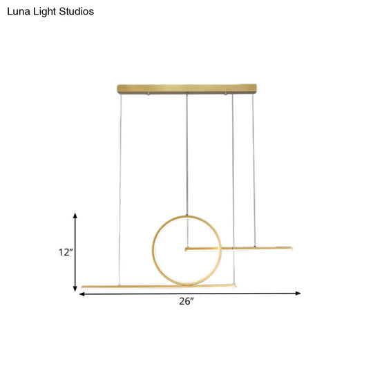 Modern Led Restaurant Island Lamp In Black/Gold With Circle & Linear Metal Shade - Warm/White Light