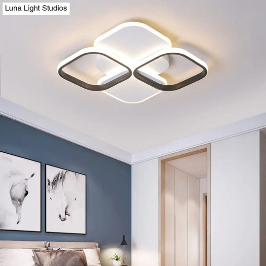 Modern Led Rhombus Ceiling Light In White/Black 16’/19.5’ Wide Flush Mount Acrylic Lamp