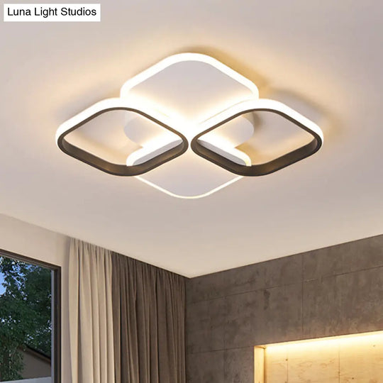 Modern Led Rhombus Ceiling Light In White/Black 16/19.5 Wide Flush Mount Acrylic Lamp Black-White /