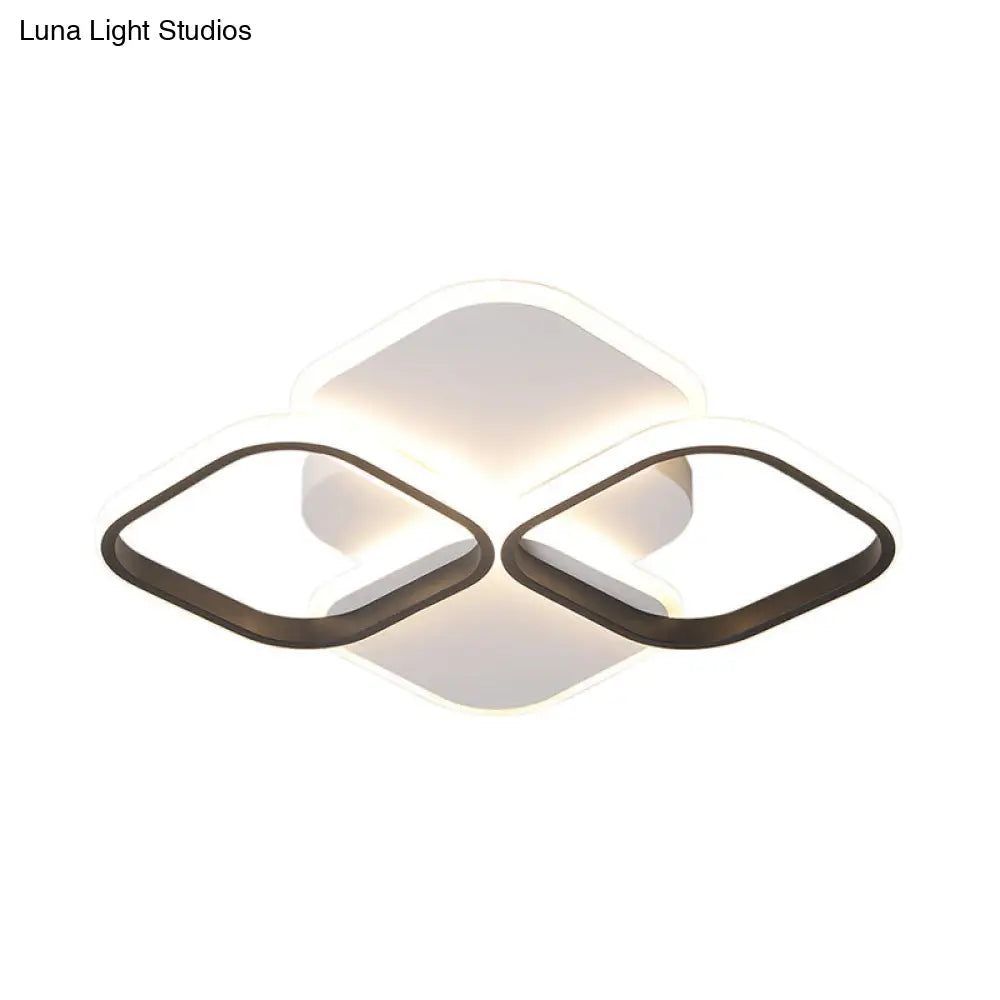 Modern Led Rhombus Ceiling Light In White/Black 16/19.5 Wide Flush Mount Acrylic Lamp