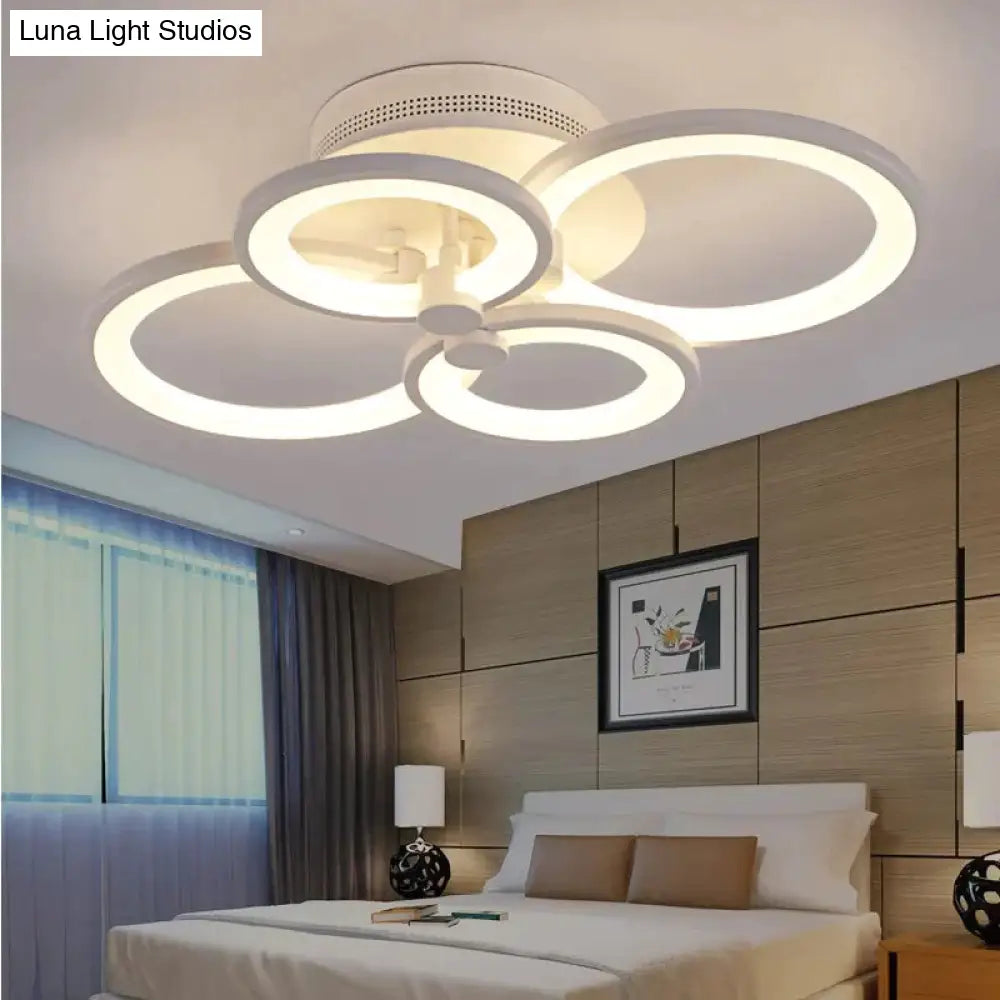 Modern Led Rings Ceiling Lamp For Kitchen Living Room Study Bedroom Dimmable+Remote Control Geometry