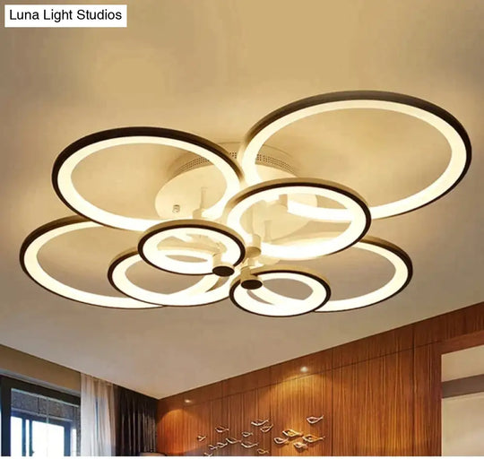 Modern Led Rings Ceiling Lamp For Kitchen Living Room Study Bedroom Dimmable+Remote Control Geometry