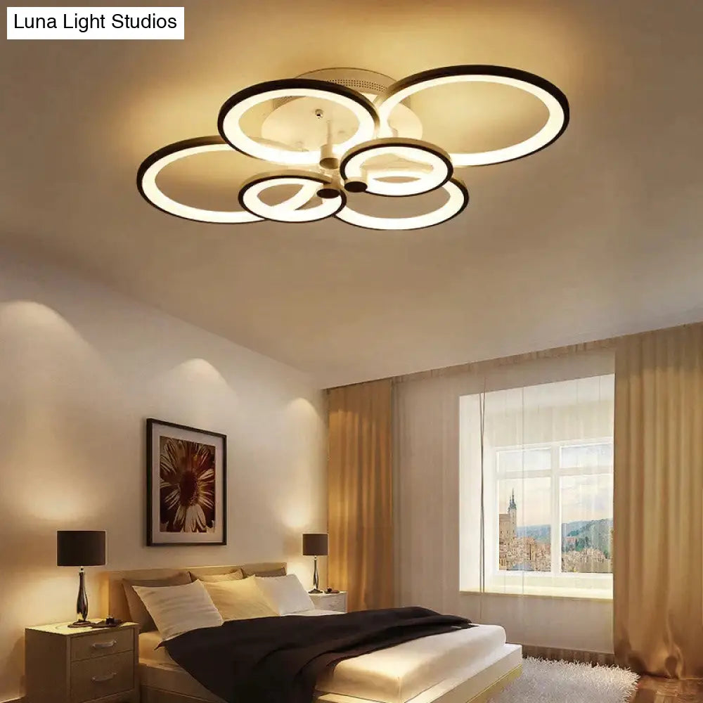 Modern Led Rings Ceiling Lamp For Kitchen Living Room Study Bedroom Dimmable+Remote Control Geometry