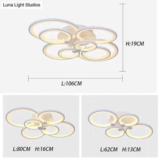 Modern Led Rings Ceiling Lamp For Kitchen Living Room Study Bedroom Dimmable+Remote Control Geometry