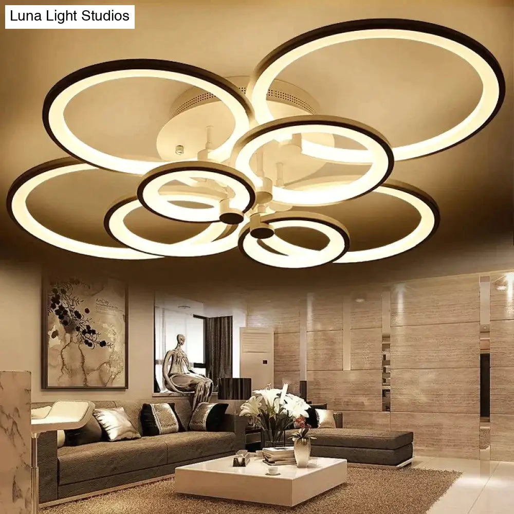 Modern Led Rings Ceiling Lamp For Kitchen Living Room Study Bedroom Dimmable + Remote Control