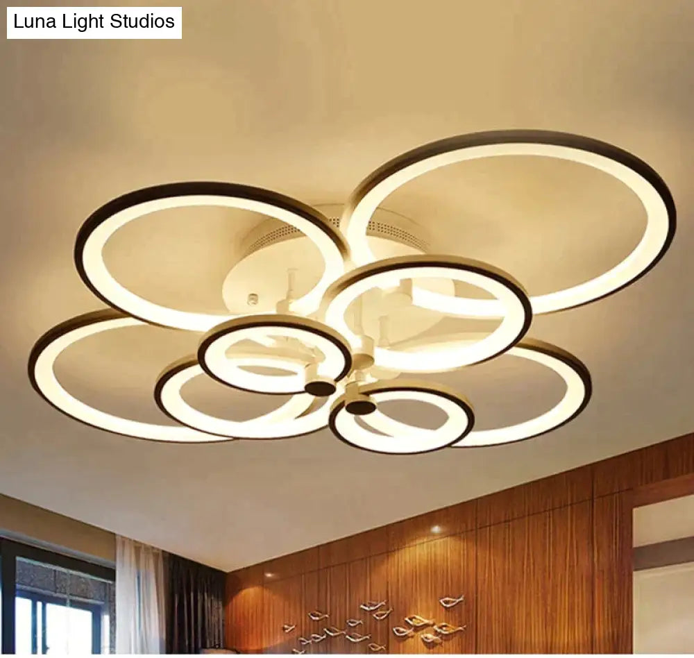 Modern Led Rings Ceiling Lamp For Kitchen Living Room Study Bedroom Dimmable + Remote Control