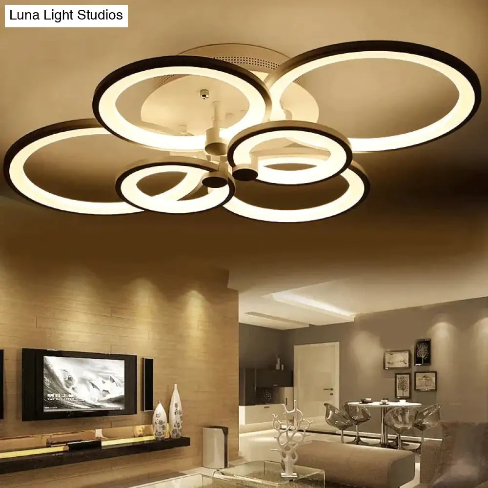 Modern Led Rings Ceiling Lamp For Kitchen Living Room Study Bedroom Dimmable+Remote Control Geometry