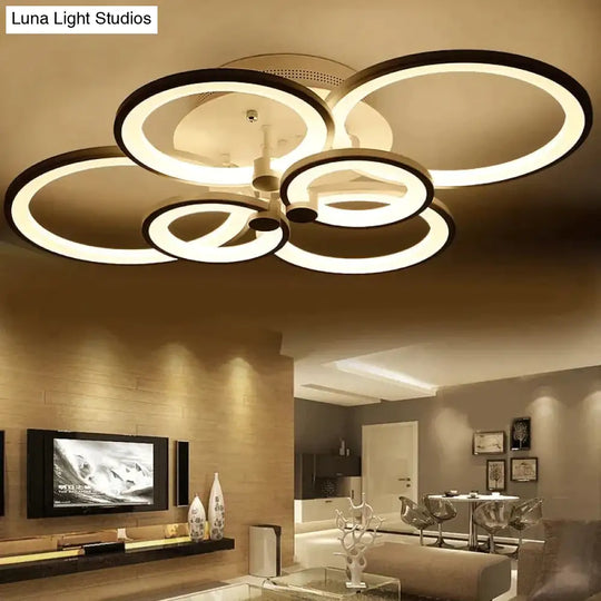 Modern Led Rings Ceiling Lamp For Kitchen Living Room Study Bedroom Dimmable+Remote Control Geometry