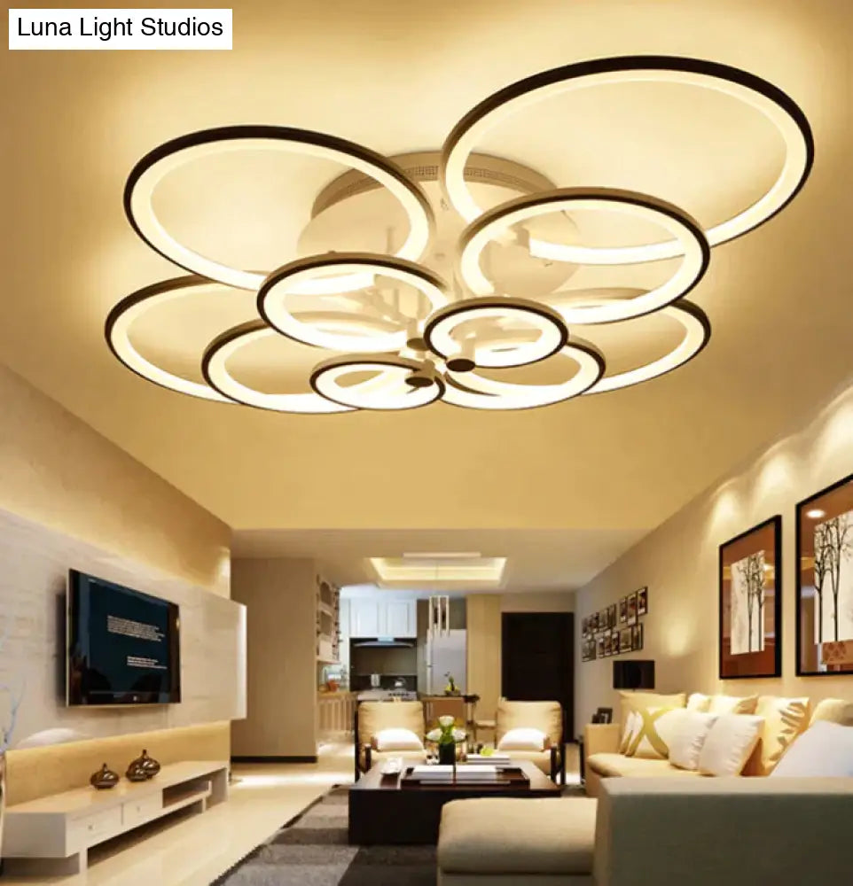 Modern Led Rings Ceiling Lamp For Kitchen Living Room Study Bedroom Dimmable+Remote Control Geometry