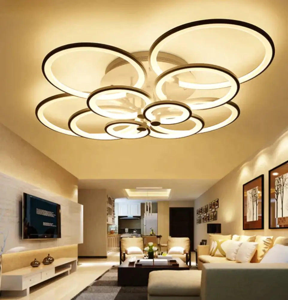 Modern Led Rings Ceiling Lamp For Kitchen Living Room Study Bedroom Dimmable + Remote Control