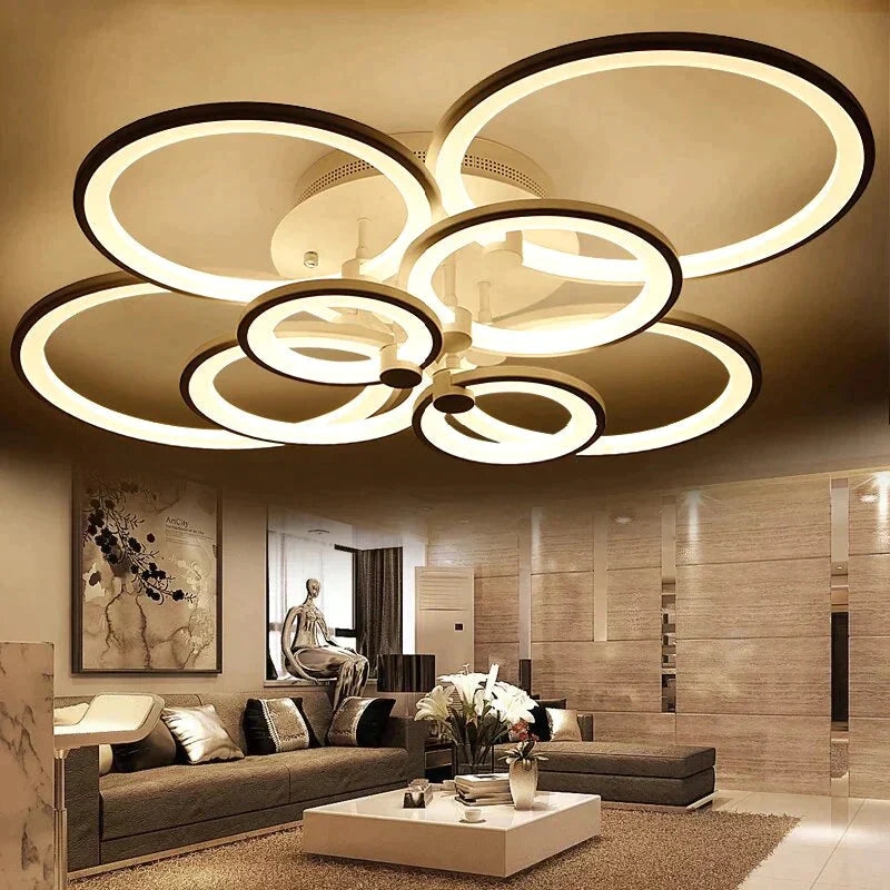 Modern Led Rings Ceiling Lamp For Kitchen Living Room Study Bedroom Dimmable+Remote Control Geometry