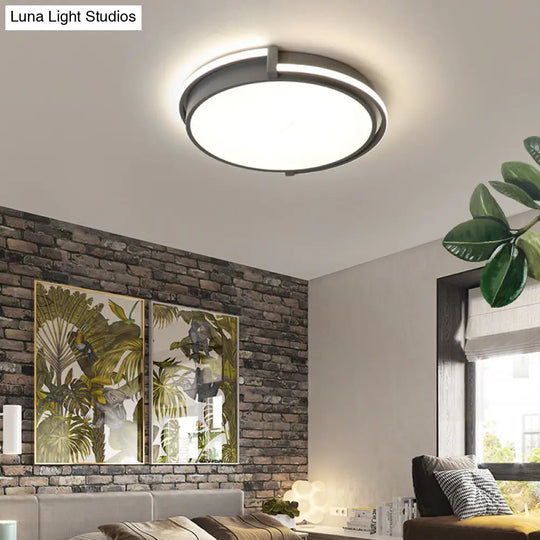 Modern Led Round Bedroom Flush Lamp In Black/Grey With Recessed Diffuser - 12’/16’/19.5’ Wide