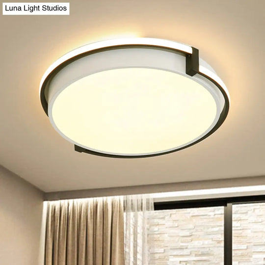 Modern Led Round Bedroom Flush Lamp In Black/Grey With Recessed Diffuser - 12’/16’/19.5’ Wide