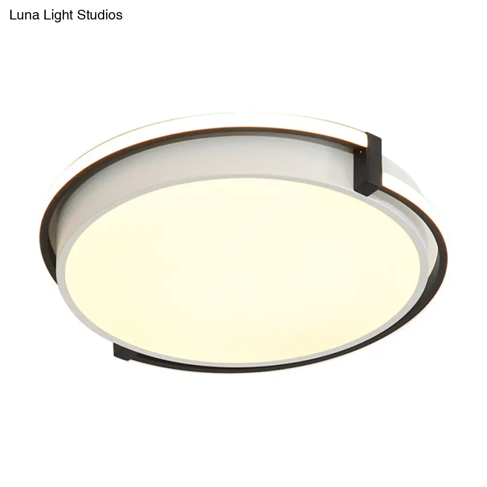 Modern Led Round Bedroom Flush Lamp In Black/Grey With Recessed Diffuser - 12/16/19.5 Wide Available