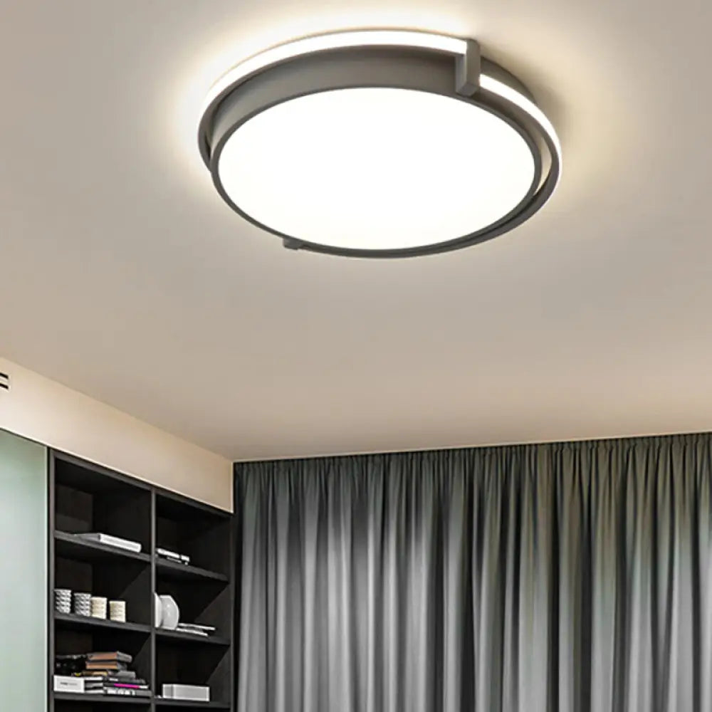 Modern Led Round Bedroom Flush Lamp In Black/Grey With Recessed Diffuser - 12’/16’/19.5’ Wide